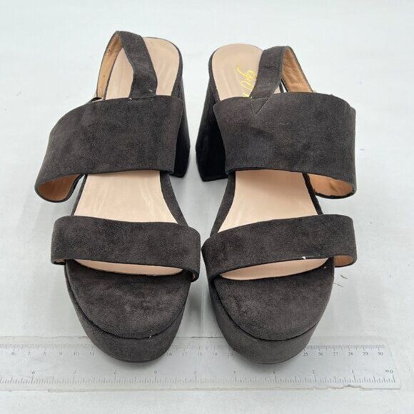 Grey Block High Platform Heel Peep Open Toe Sandals Ankle Strap - Picture 2 of 6